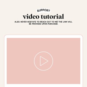 Puede incluir: Una pantalla de port&aacute;til rosa con un icono de reproducci&oacute;n blanco en el centro. El texto "SUPPORT video tutorial ALSO, NEVER HESITATE TO REACH OUT TO ME! THE LINK WILL BE PROVIDED UPON PURCHASE." se muestra encima de la pantalla del port&aacute;til.