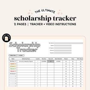 Scholarship Spreadsheet | Google Sheets | School Tracker | School Scholarship Tracker | College Spreadsheet | Student Spreadsheet | Grey