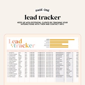 Puede incluir: Una hoja de c&aacute;lculo digital de seguimiento de clientes potenciales con un encabezado colorido y una lista de empresas, informaci&oacute;n de contacto y estado de los clientes potenciales. La hoja de c&aacute;lculo incluye columnas para el nombre de la empresa, el nombre del contacto, el n&uacute;mero de tel&eacute;fono, la direcci&oacute;n de correo electr&oacute;nico, la direcci&oacute;n, la ciudad, el estado, el c&oacute;digo postal, la fuente del cliente potencial y el estado del cliente potencial. La hoja de c&aacute;lculo est&aacute; organizada por nombre de la empresa e incluye una representaci&oacute;n visual del estado del cliente potencial.