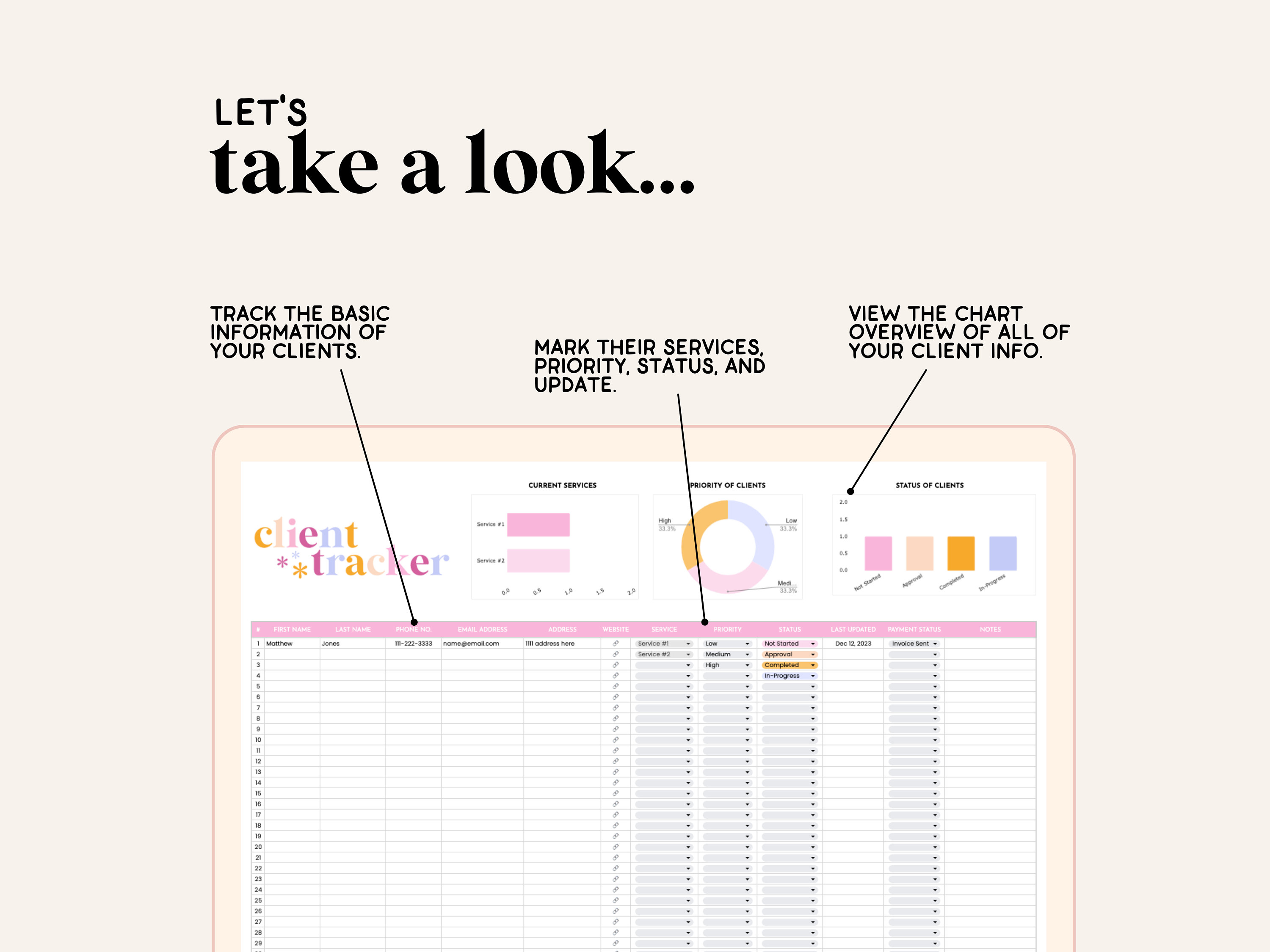Client Quicksheet Client Spreadsheet | Client Tracker | Client Relationship Management ...