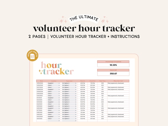 Shadowing Log Tracker | Clinical Supervision Hour Tracker | Internship Tracker | Volunteer Hour Log | Google Spreadsheet | Hour Tracker