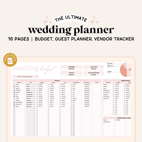 Wedding Spreadsheet ALL IN ONE - Google Sheets, Wedding Guest List, Wedding Planner, Wedding Budget, Wedding Checklist, Digital Planner