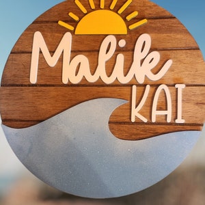 Nursery Sign, Beach Name Sign, Wave, Kids Room Decor