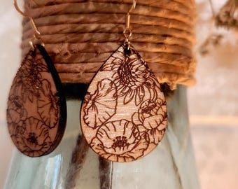 Mother's Day Gift | Birth Flower Earrings | Birth Month Earrings | Gift For Mom | Natural Wooden Earrings | Christmas Gift for Her