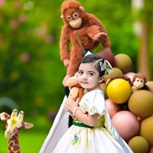 Jungle Theme Tutu Dress for Girls – Safari Birthday Outfit, Wild One Party Dress, Animal Print Tulle Dress, Outfit for Toddler Girl, Deer.