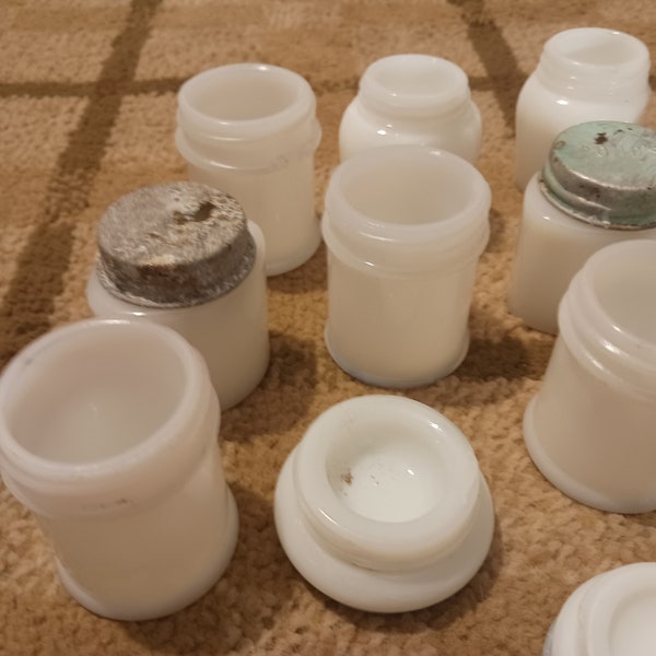 Vintage Antique Small Milk Glass Bottles, 1890s-1940s. Lot of 15 Bottles. FREE SHIPPING