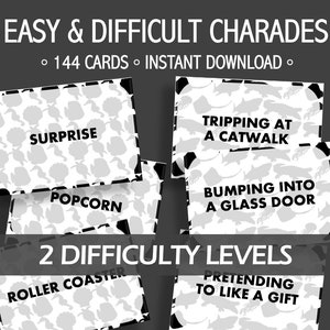 Easy and Difficult Charades Game Printable Party Game