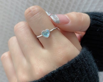 Beautiful Moonstone Heart Adjustable Ring 925 Sterling Silver Women Girls Jewellery Collection Gift UK