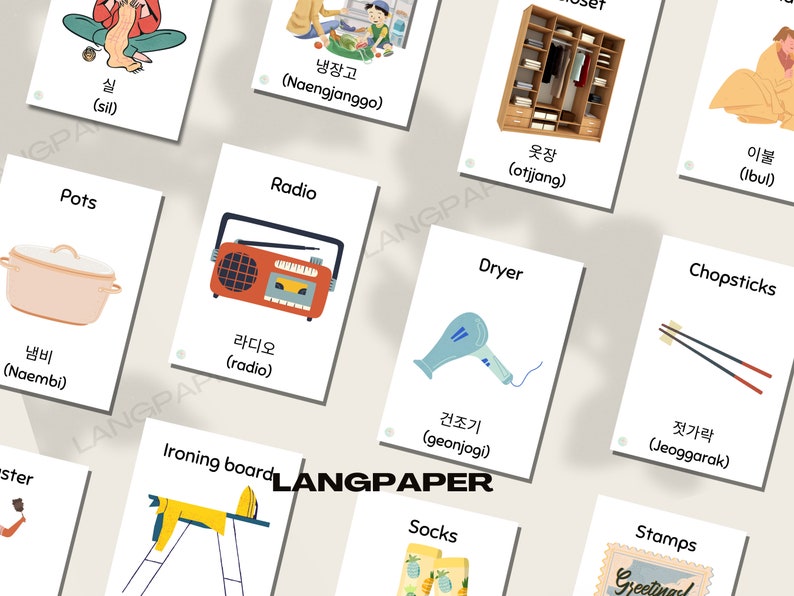 Korean Flashcards Printable Korean Vocabulary Korean Household Items ...