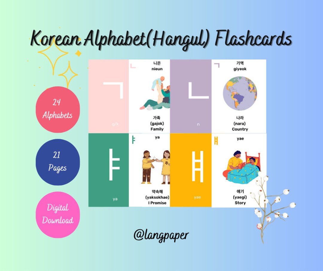 Korean Flashcards Korean Alphabet hangul Flashcards Etsy