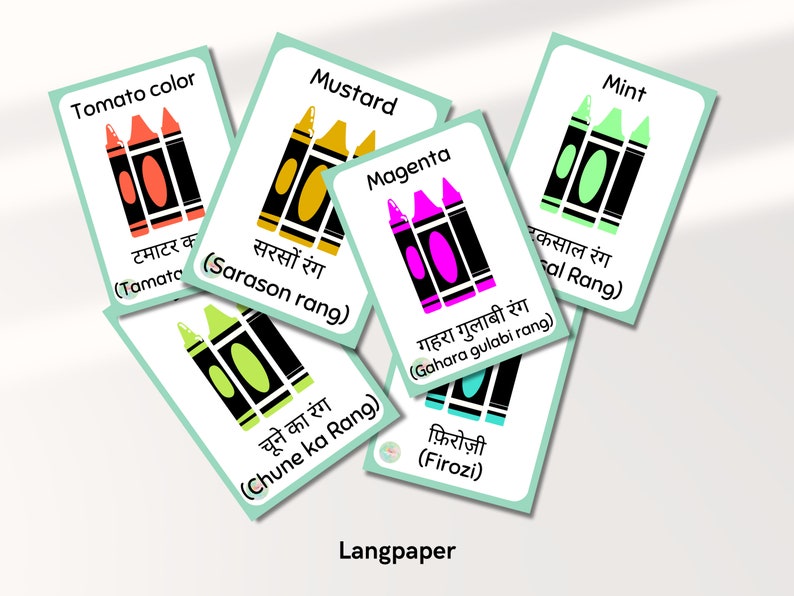 Printable Color Flashcards in Hindi Montessori Flashcard Preschool Card Bilingual Hindi English