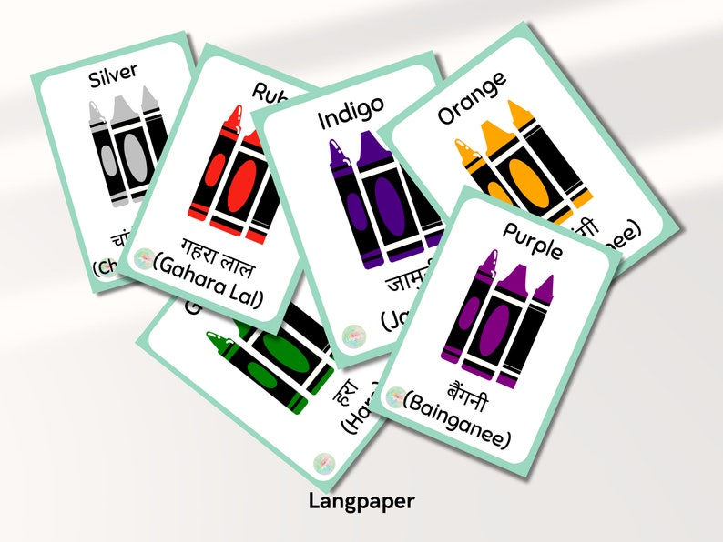 Printable Color Flashcards in Hindi Montessori Flashcard Preschool Card Bilingual Hindi English