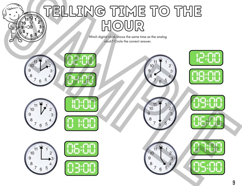 Telling Time Unit Study and Activity Set, Learn to Read a Clock, Tell Time Worksheets for