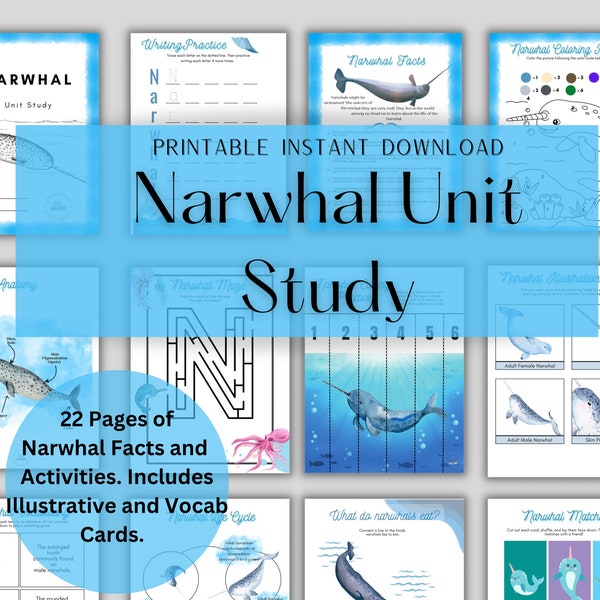Narwhal Unit Study Instant Download Printable Homeschool Learning Materials Bundle Teacher Resources Charlotte Mason Preschool Kindergarten