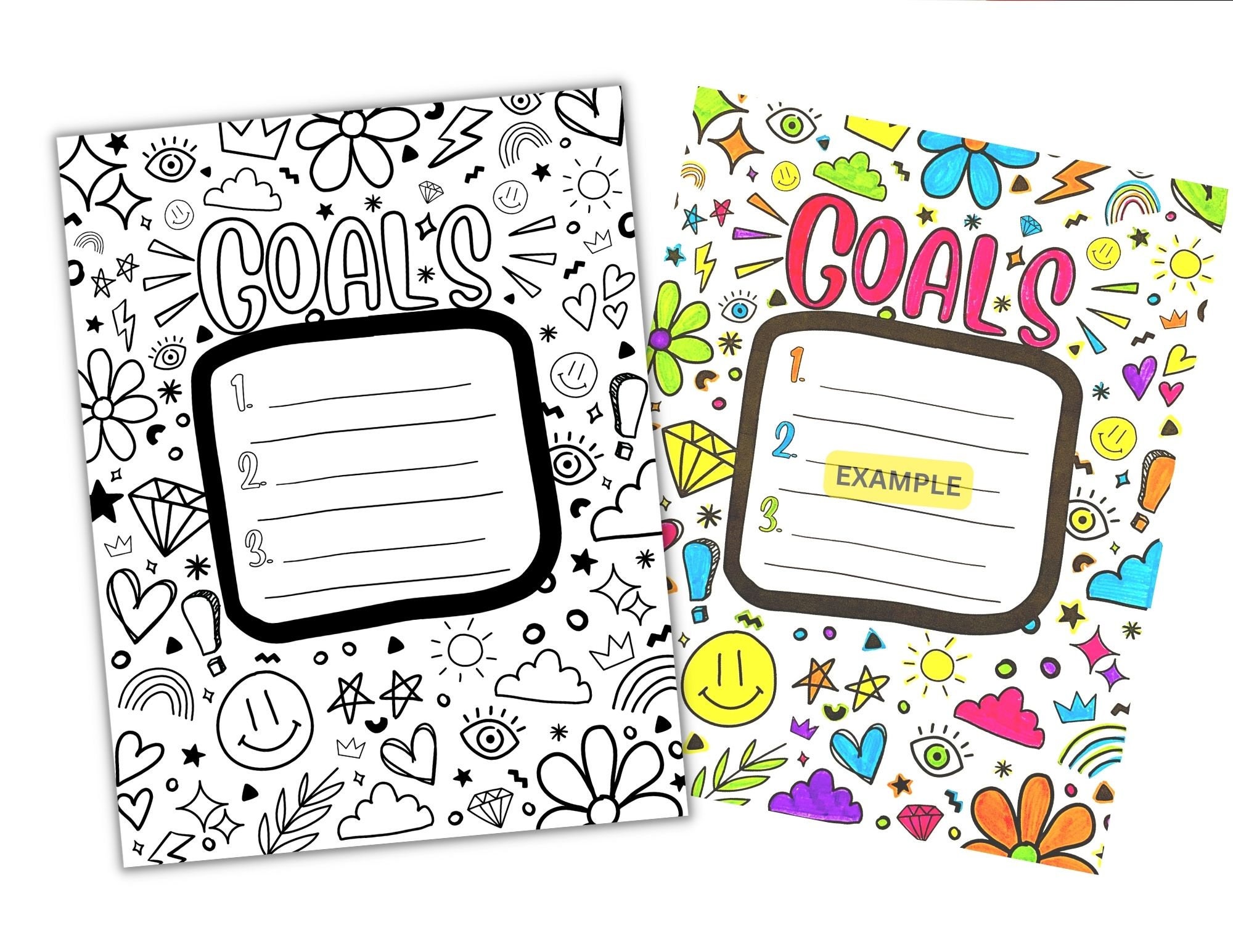 Goal Setting Coloring Page for Kids or Adults Digital Download PDF and