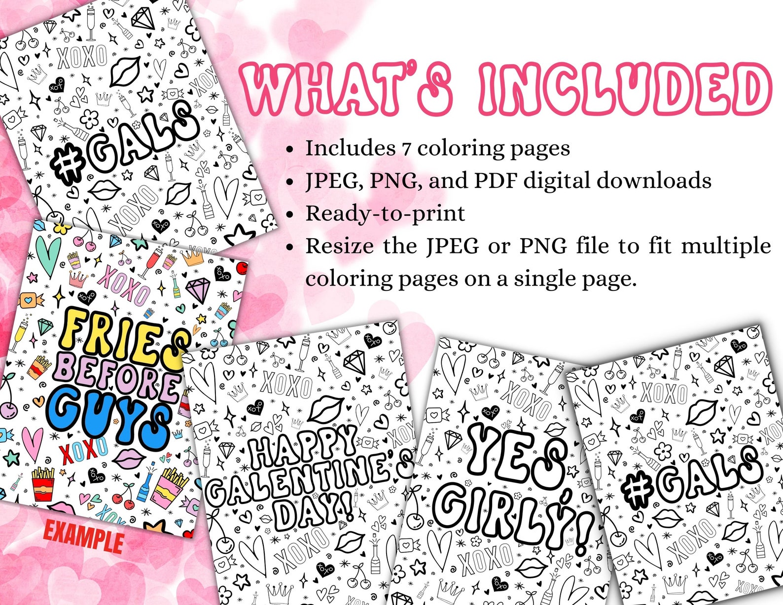 Galentine's Day Coloring Pages for Adults • Valentine's Day • Digital ...