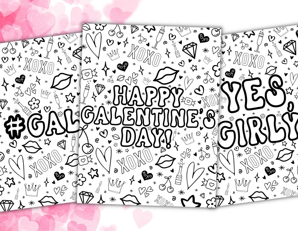 Galentine's Day Coloring Pages for Adults • Valentine's Day • Digital ...