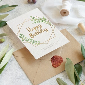 Cartão de feliz aniversário, download instantâneo, cartão de aniversário estilo plantas em aquarela