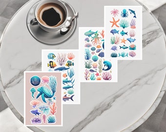 Oceanic Vinyl Kiss Cut Sticker Pack, Underwater Species Decals, Set of 4 Stickers