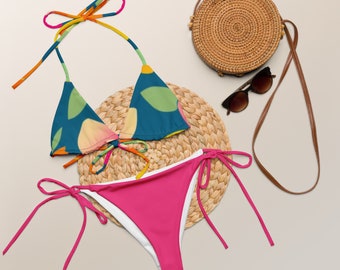 Eco-Friendly Floral String Bikini, Recycled Swimwear, Sustainable Beachwear