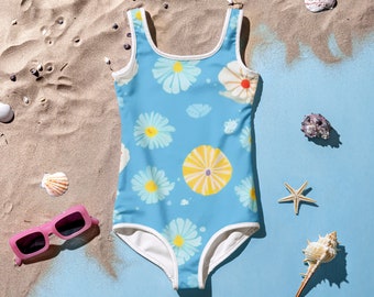 Toddler Girls' Swimsuit, Summer Floral Print Bathing Suit, Kids Beachwear, Flower Pattern Swimwear