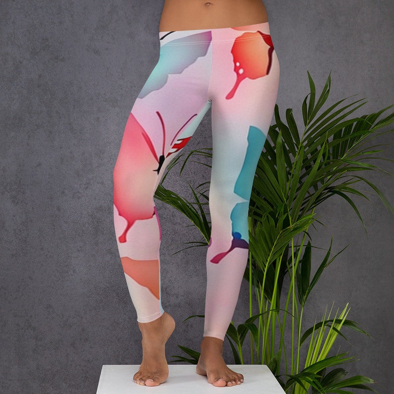 Vibrant Butterfly Leggings, Colorful Print Yoga Pants, Women's Activewear, Stretchy Pants, Gym Clothes