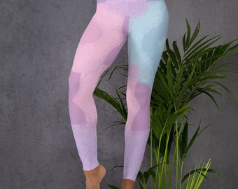 Women's Pastel Leggings, Pink Blue Purple Pattern, Summer Vibes Yoga Pants, Soft Stretch Athletic Tights, Workout Essentials