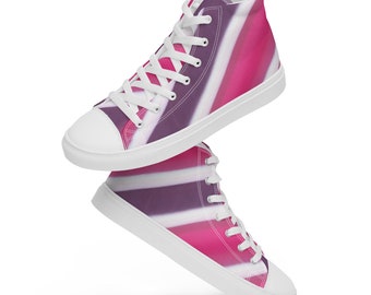 Women's Striped Pattern High Top Canvas Shoes in Pink and Purple, Athletic Tennis Sneakers