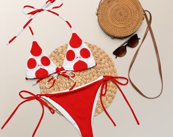 Floral Print Recycled String Bikini, Eco-Swimwear, Sustainable Beachwear, Flower Pattern Bathing Suit