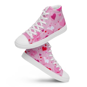 Lovecore Heart Pattern Men's and Women's High Top Canvas Shoes, Heart Print Sneakers, Trendy Love Theme Shoes
