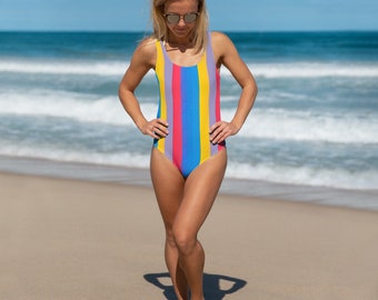 Striped One-Piece Swimsuit, Monokini Bathing Suit, Women's Swimwear, Beachwear