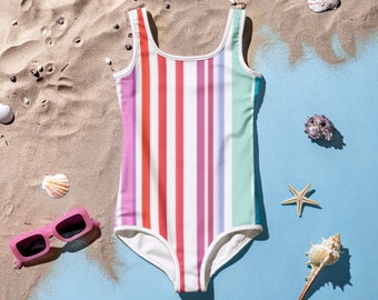 Girls' Swimwear Striped Pattern, Children's Bathing Suit, Beach Clothing, Summer Fun