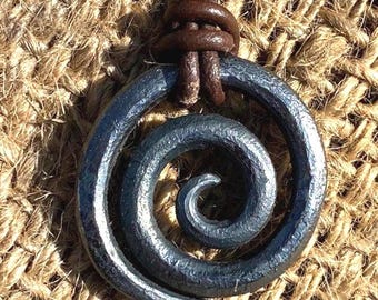 Celtic spiral small, Pendant, Necklace, Viking style, Forged, Iron, Blacksmith, Jewelry, Symbol of life.