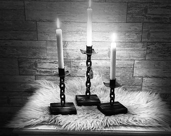 Hand forged, Candle holders, three sizes, chains, forged, handmade, Metal, Steel, Black iron, Black steel, Black metal