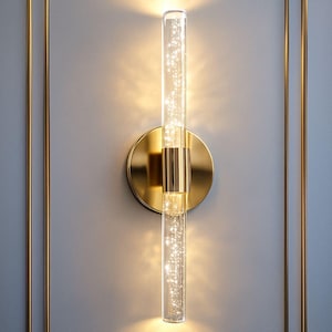 Gold Wall Sconce Modern LED Wall Light , Warm White Acrylic Bubble Tube Light, Luxury Brass Sconce Lighting for Living Room Hallway