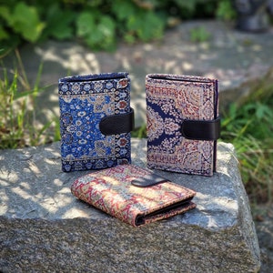 handgefertigte orientalische Geldbörse Geldbeutel Münztasche Tasche Portemonnaie Boho Wallet Clutch Leder Stoff Perser