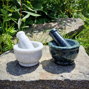 Handmade kitchen mortar with pestle made of white or green marble (Verde Guatemala) kitchen mortar incense burner spice mortar stone mortar
