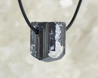 Ciondolo In Tormalina Nera Grezza Con Cordino In Pelle - Pietra Naturale - Foto 8