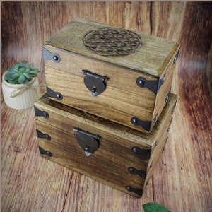 Handmade wooden chest made of mango wood motif flower of life casket treasure chest hiding place wooden box