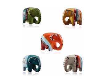 Statuetta di elefante, elefante portafortuna in pietra ollare in 5 diversi modelli, fatto a mano e dipinto a mano
