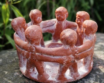 Freundeskreis® 7 Amigos hechos de terracota, hechos a mano en México, portavelas y candelabros hechos a mano para el hogar y el jardín
