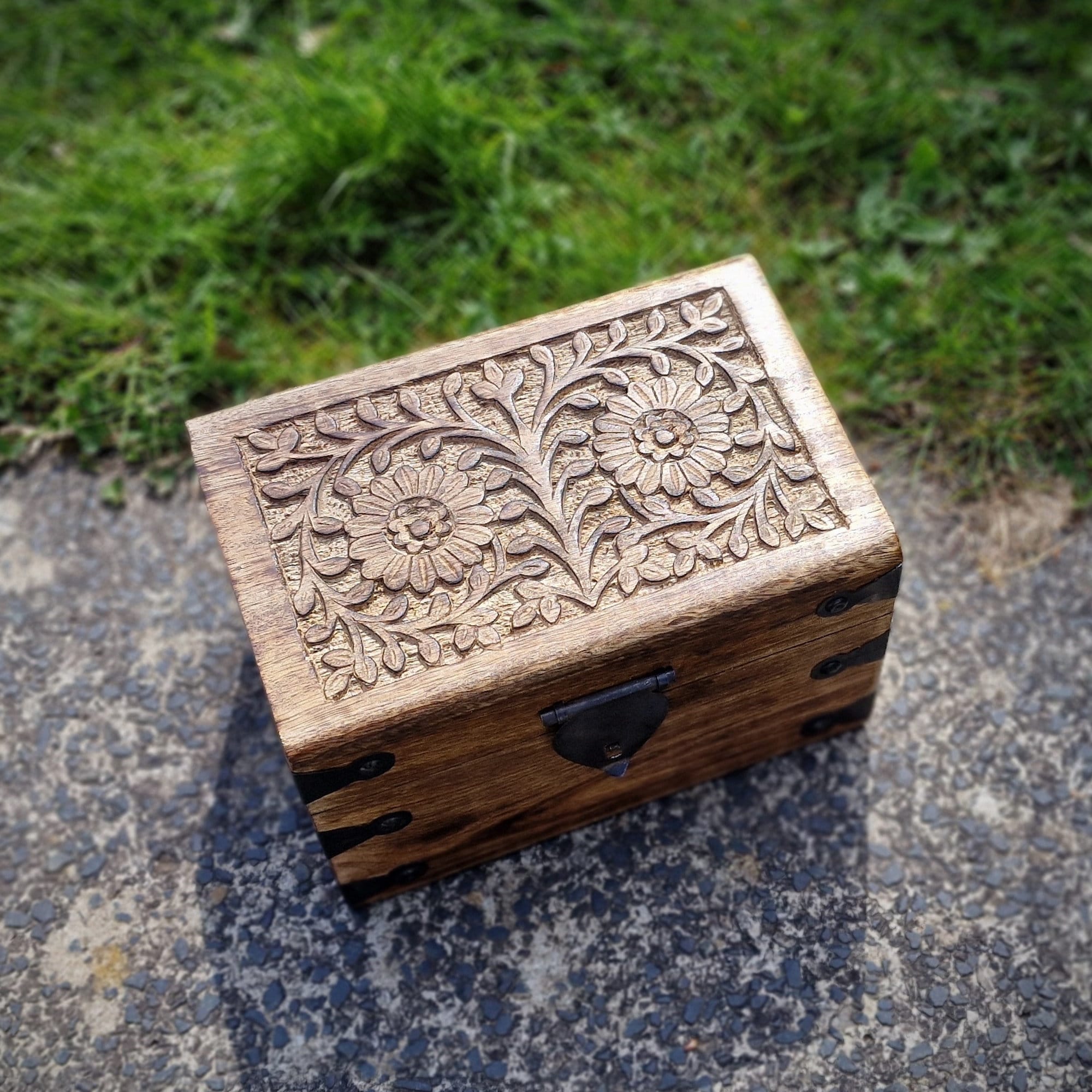 Holzbox Schatulle – Blume Des Lebens, 10x10x6,5 Cm, Mangoholz, Trickbox Mit Klappdeckel