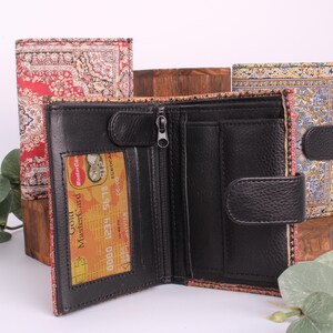 Handmade oriental wallet, purse, coin purse, bag, billfold, boho wallet, clutch, leather, fabric, Persian image 6