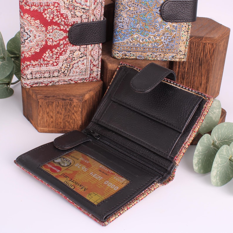 Handmade oriental wallet, purse, coin purse, bag, billfold, boho wallet, clutch, leather, fabric, Persian image 7