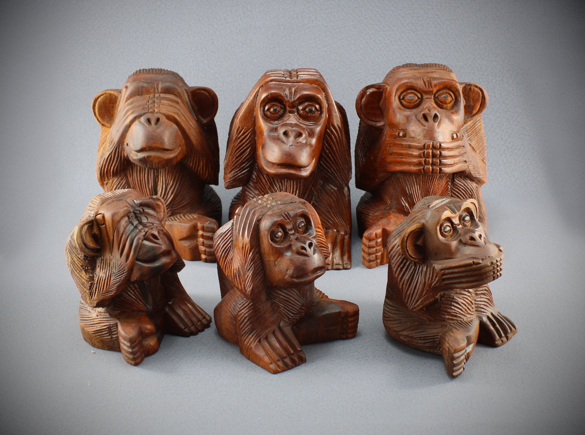 Hand-carved Set of Three Monkeys Made of Suar Wood – “the Three