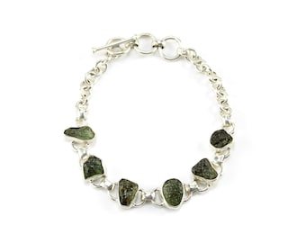 Moldavit Armband Armschmuck 925 Sterling Silber echte Edelsteine - Einzelstück