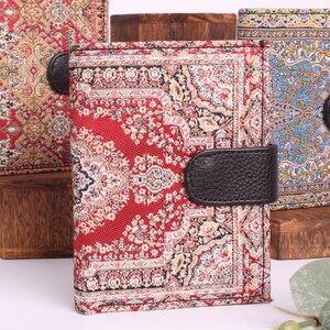Handmade oriental wallet, purse, coin purse, bag, billfold, boho wallet, clutch, leather, fabric, Persian Red