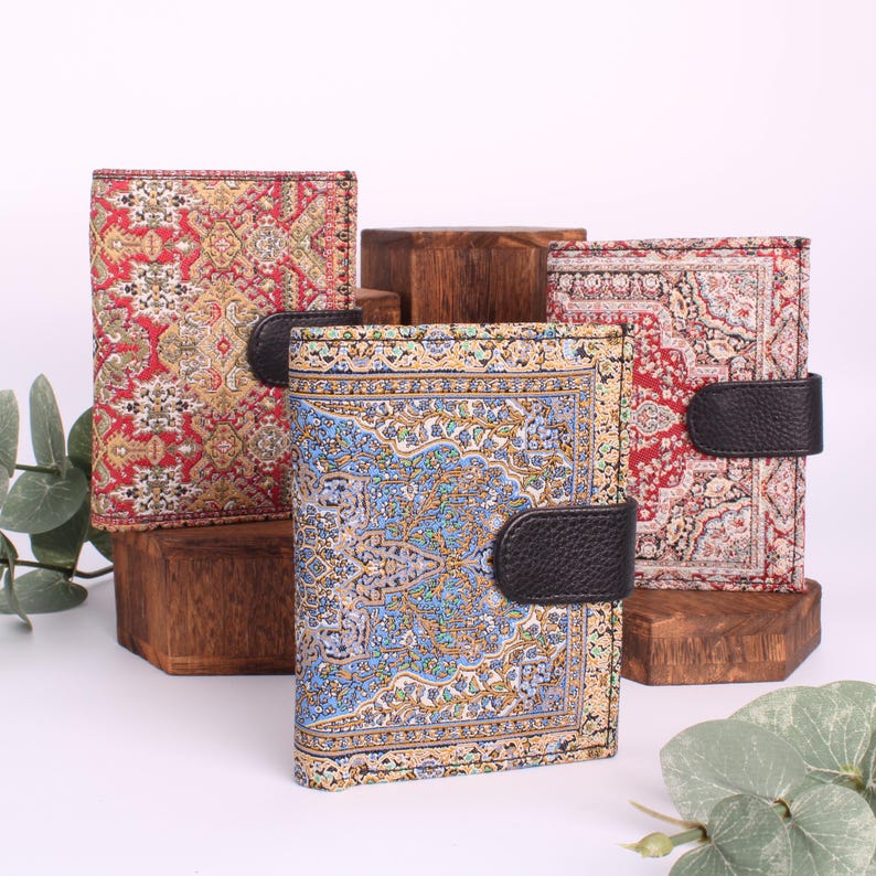 Handmade oriental wallet, purse, coin purse, bag, billfold, boho wallet, clutch, leather, fabric, Persian image 1