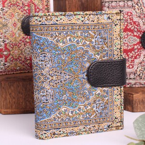 Handmade oriental wallet, purse, coin purse, bag, billfold, boho wallet, clutch, leather, fabric, Persian Blue