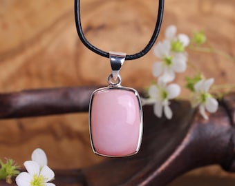 Ciondolo In Argento 925 Con Opale Rosa Naturale 9.4 Carati - Taglio Cuscino, Fatto A Mano In India
